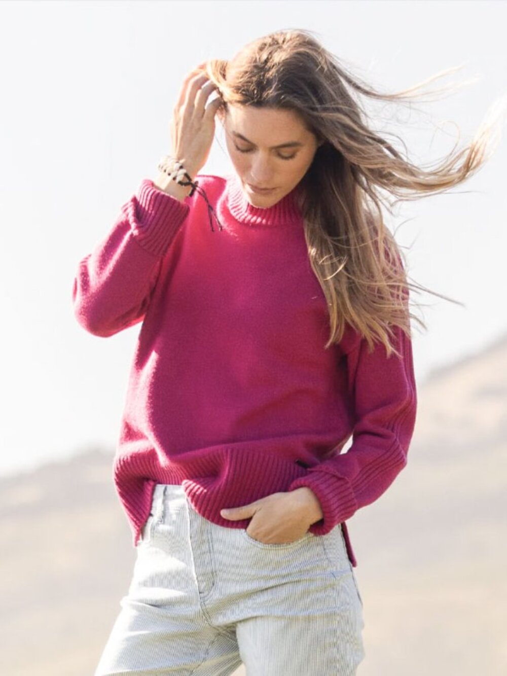 Carve Designs Women’s Woodward Sweater Rib detailed Bliss sweater Raspberry S